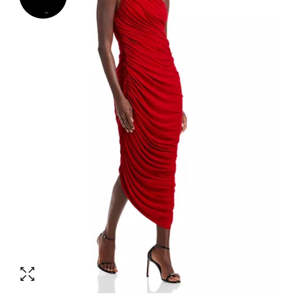 Like New Worn Once Elegant Red Ruched , One Shoulder Asymmetrical Night Dress.